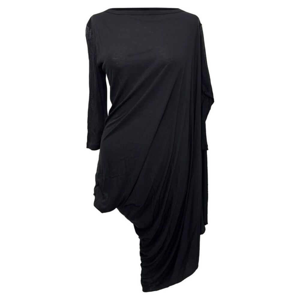 Rick Owens Long Sleeve Draped Mini Dress in Black Viscose